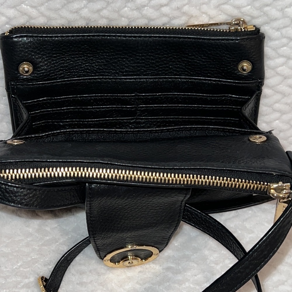 Michael Kors Fulton Black Crossbody Bag Double Zip Leather Gold Tone - Picture 4 of 8